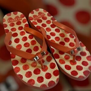 Coach Amel Coral/Orange Sz 7 Polka Dot Thong Flip Flops